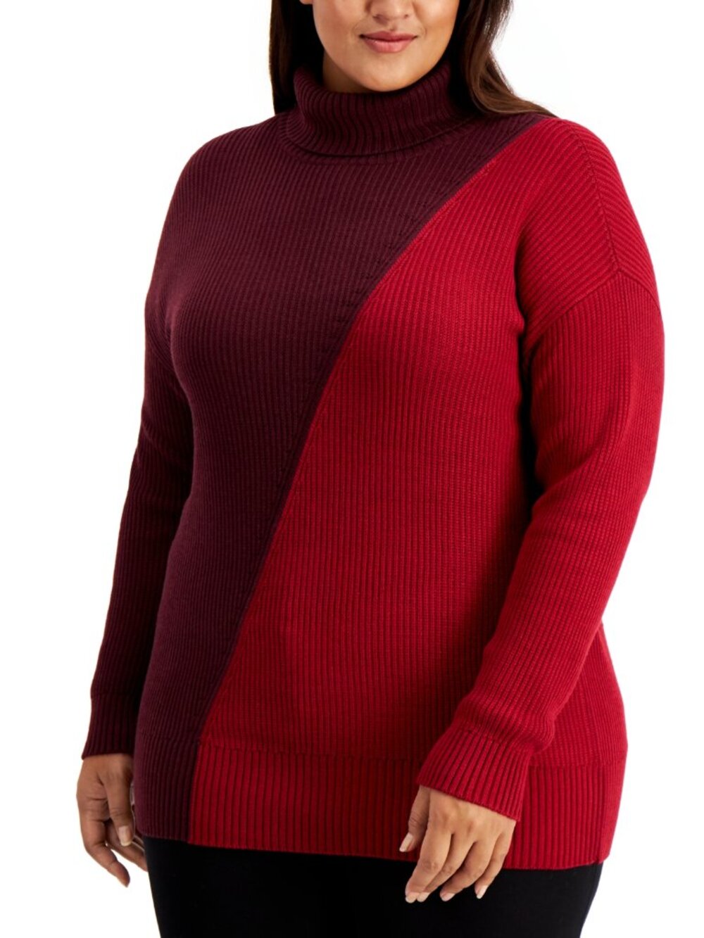 NWT Alfani Womens Plus Size 0X Colorblock Purple Red Turtleneck Knit Sweater NEW